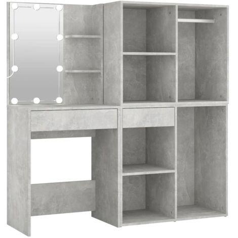 LED Schminktisch mit 2 Schränken Grau Beton Ingenieurholz