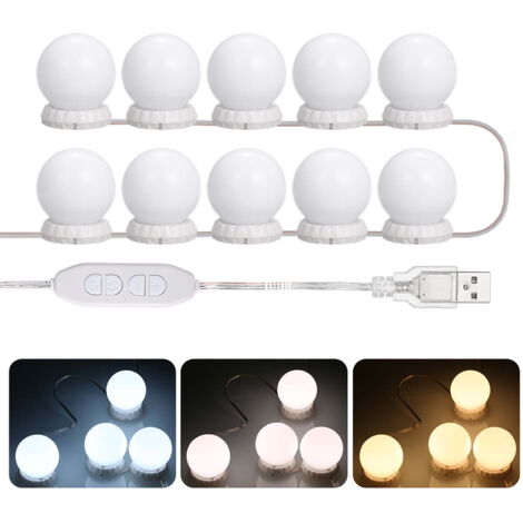 LED-Schminktischbeleuchtungsset mit 10 LEDs, 10 Leuchten und 3 Monitoren, USB-Lichtschalter für die Anwendung von Make-up