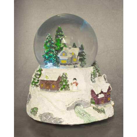 LED Schneekugel Weihnachtsdorf mit Musik - 16 x 14 cm - Weihnachts Spieluhr mit Beleuchtung