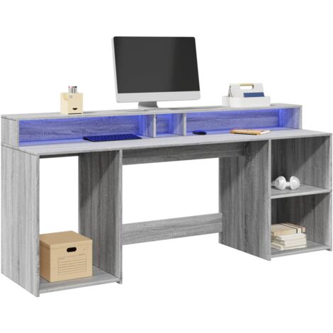 LED-Schreibtisch Grau Sonoma 200x55x91 cm Holzwerkstoff vidaXL472716