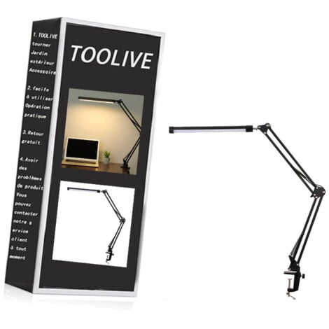 DECKON LED-Schreibtischlampe, 14 W, faltbare Architekten-Tischlampe mit Klemme, 10 Helligkeitsstufen x 3 Farbmodi, verstellbare Tischlampe, Augenschutz, 5 V/2 A CE-Adapter im Lieferumfang enthalten