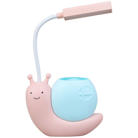 LED-Schreibtischlampe im Cartoon-Design, sanftes, wiederaufladbares Licht für Kinder zum Lernen, augenschonend – Schneckenmotiv, rosa ABS