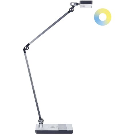 LED Schreibtischlampe LACERTA mit kabellosem Ladegerät Metall Silber
