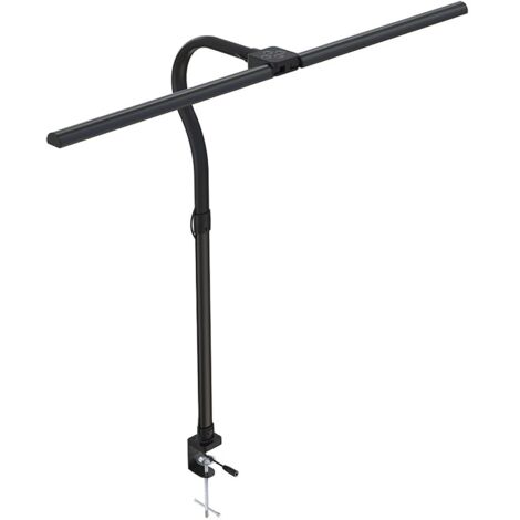 LED-Schreibtischlampe mit doppelseitigem Clip, 360° verstellbar, 5 Einstellungsstufen, Augenschutz, USB, Leistung 24 W, PC-Material, Schwarz