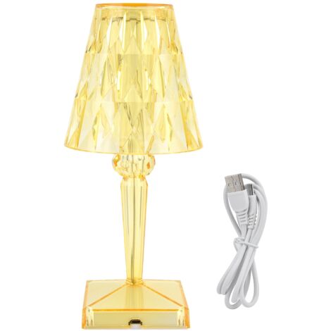 LED-Schreibtischlampe mit klarem Kristallprisma, dimmbar mit USB-Ladefunktion – gelbe Innenbeleuchtung