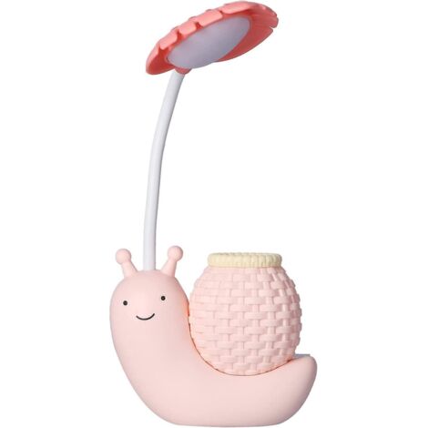 LED-Schreibtischlampe mit Stifthalter, Cartoon-Tierschnecke, Multifunktions-Tischlampe, USB-Ladefunktion, niedliche Schwanenhals-Schreibtischlampe für Schüler und Kinder (rosa)
