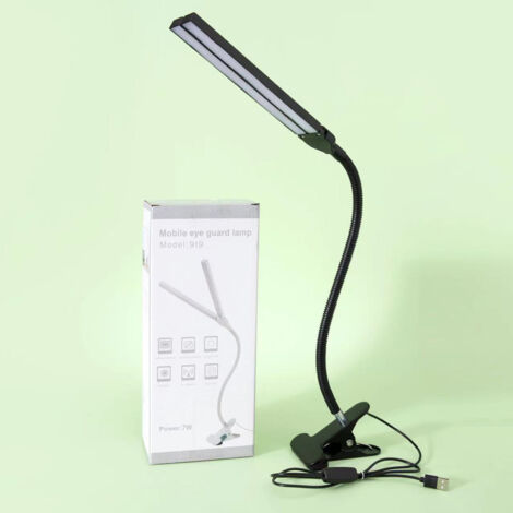 LED-Schreibtischlampe mit zwei Leuchtenköpfen, Klemme, augenschonender und dimmbarer Beleuchtung, für Schüler und Büros