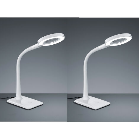 LED Schreibtischlampen 2er Set Weiß flexibel mit Lupe, 3fach Dimmer
