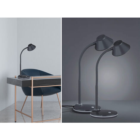 LED Schreibtischleuchten 2er SET flexibel, Kunststoff Titan, 33cm hoch