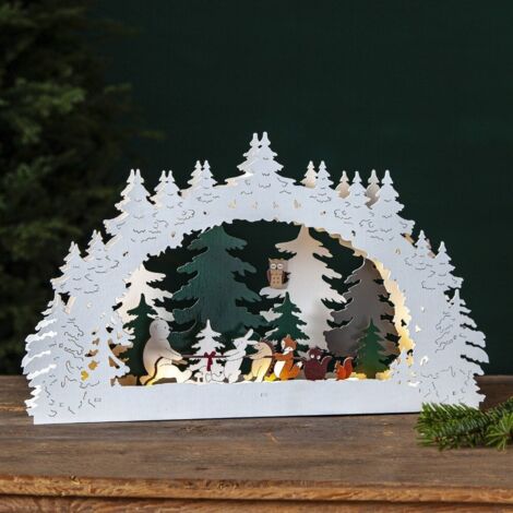 LED Schwibbogen ,Forest Friends', Batterie, Tiermotive, Holz