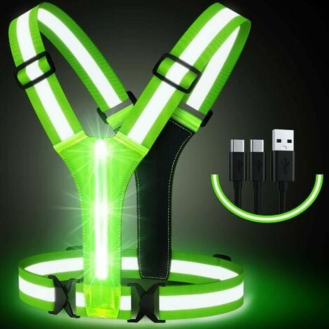 JALLERIA Tigrezy LED sécurité Rechargeable USB,Gilet Running avec indicateur de sécurité et Ceinture réfléchissante, pour Jogging, Camping