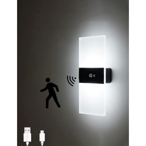 LED Sensor Wall Light, USB Charging, Wireless, Motion Sensor Night Light Auto On/Off, for Bedroom, Living Room, Black, 6000K