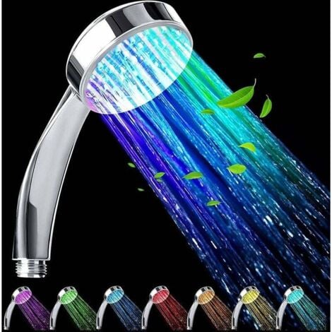 ECHOO LED Shower Head, Rainfall Shower Head, Color Changing Shower Head, No Power, Universal 7 Spray Types Chrome Shower Head for Most Shower Hoses