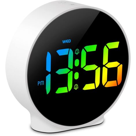 LED Small Digital Alarm Clock with Week Display, 2 Alarms with Snooze, Adjustable Brightness Modern Small Digital Clock