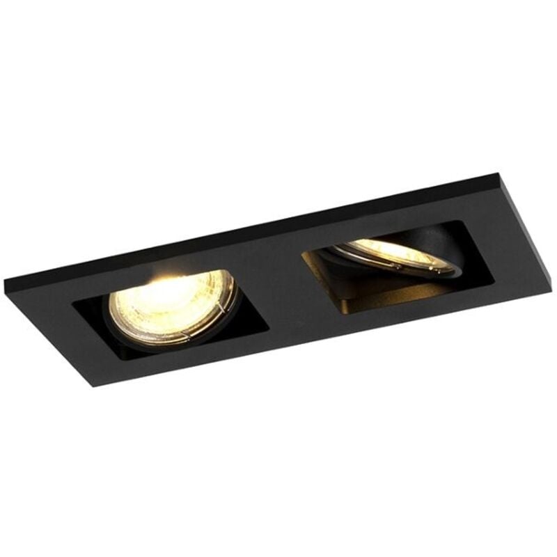 Qazqa - qure - led Dimmable Spot encastrable variateur inclus - 2 lumière - l 19 cm - Noir - Moderne - éclairage intérieur - Salon i Chambre i