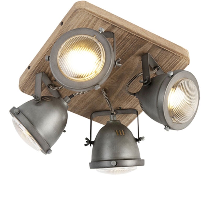 Qazqa - emado - led Spot plafond, plafonnier - 4 lumière - l 27 cm - Gris - Rustique - éclairage intérieur - Salon i Chambre i Cuisine i Salle à