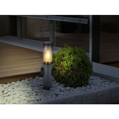 LED Sockelleuchte aus Edelstahl in Anthrazit mit zwei Steckdosen, Höhe 45cm