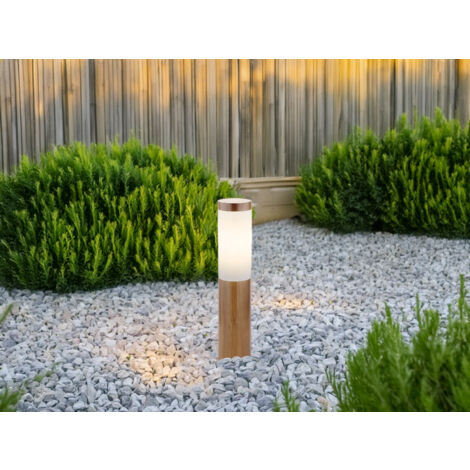 LED Sockelleuchte aus Edelstahl in Holzoptik, Höhe 45cm