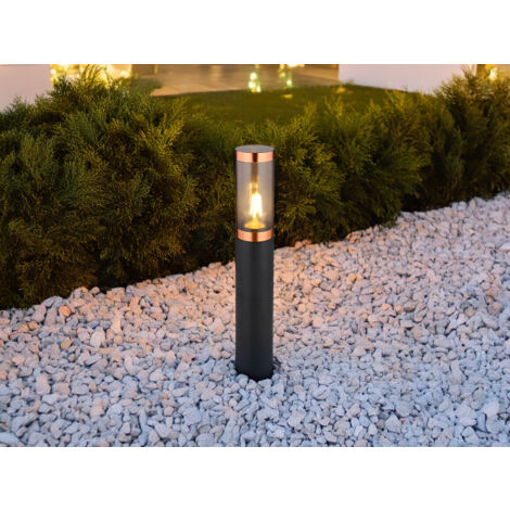 LED Sockelleuchte aus Edelstahl in Schwarz & Kupfer, Höhe 45cm