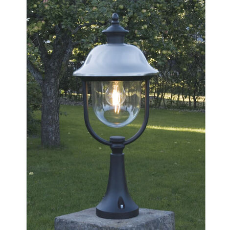 LED Sockelleuchte Laterne außen im Landhausstil, Schwarz-Silber, Höhe 54cm