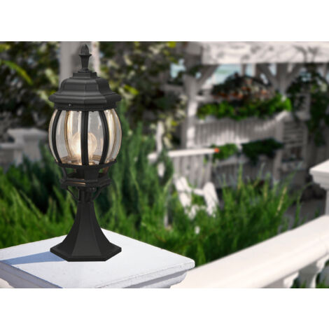 LED Sockelleuchte nostalgische Laterne Aluminium Schwarz, Höhe 49cm