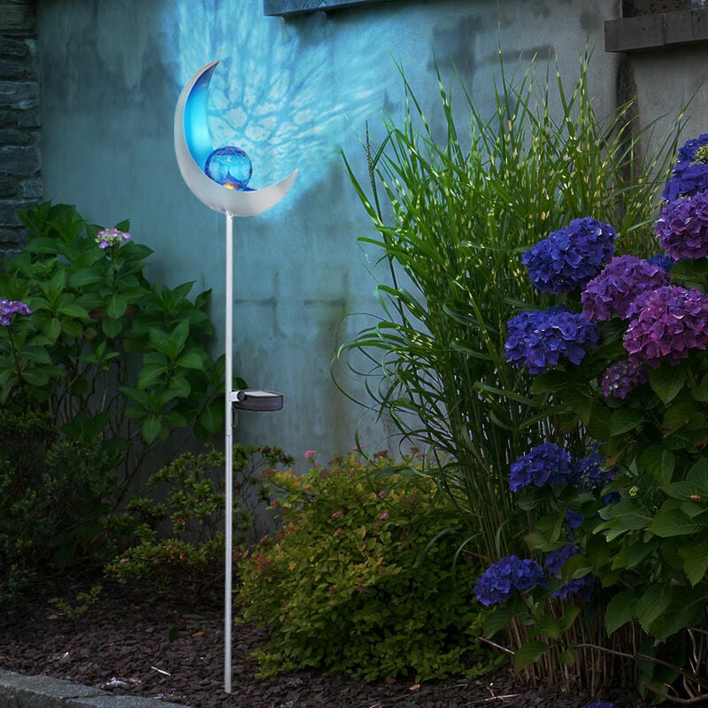 Led solaire extérieur enfichable piquet lampe effet flamme argent jardin boule de verre bleu cour lumière décorative