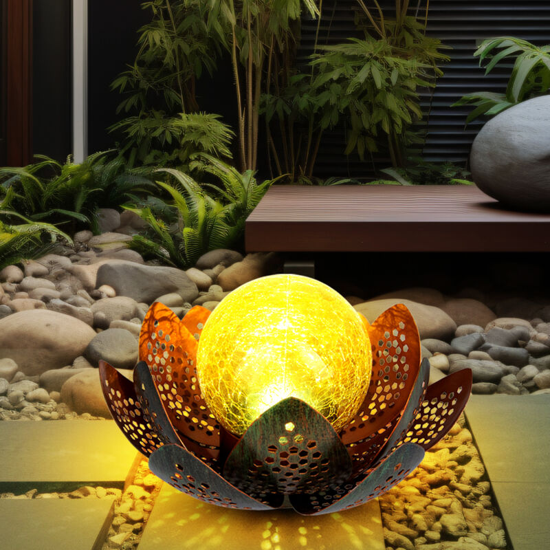 Led solaire fleur de lotus déco lampe boule verre craquelé jardin extérieur projecteur fleur terrasse balcon lumière vert-or