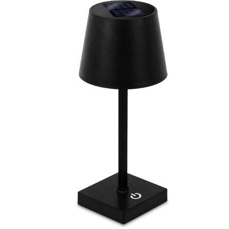 LED Solar Akku Touch Leuchte warm weiß - 26 x 11 cm - Garten Kunststoff Tischlampe in schwarz - Garten Deko Beleuchtung für Terrasse Balkon Lampe dimmbar zum Hinstellen