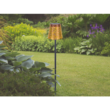 LED Solar Erdspießleuchte mit Dekorstanzungen in Kupfer-Gold, Höhe 70cm