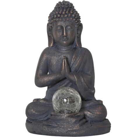 LED-Solar-Figur "Buddha", grauer Buddha, Glaskugel