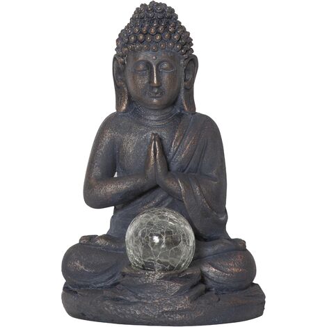 LED-Solar-Figur "Buddha", grauer Buddha, Glaskugel