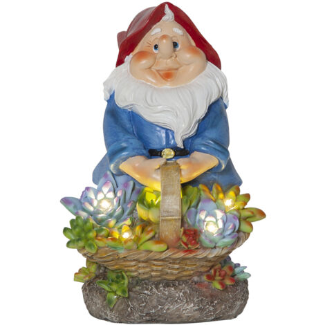 LED-Solar-Figur "Gnomy", Zwerg mit Blumenkorb
