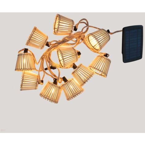 LED Solar Garten 5m lang IP44 2200 K Bambus Schirme dekorativ Outdoor außen Terrasse Balkon Beleuchtung