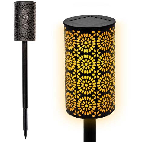 LED Solar Gartenfackel mit Blumen Muster - 49 x 7 cm - Wegeleuchte mit realistischem Flammeneffekt