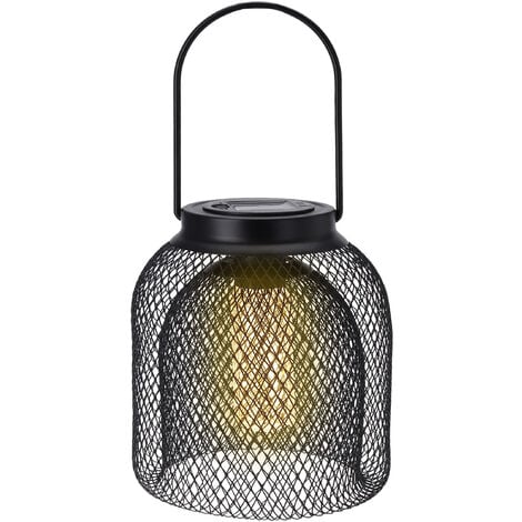 SPETEBO LED Solar Hängeleuchte warmweiß - 22 cm - Gartenlampe aus Metall in schwarz - Garten Leuchte Deko Beleuchtung Gitter Lampe zum Hängen kabellos für Außen