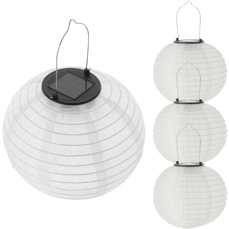 SPETEBO LED Solar Lampion aus Nylon - 4 Stück 20 cm - Garten Deko Beleuchtung warm weiß - Solarleuchte Laterne Leuchtkugel Dekoleuchte Partylicht für Außen wetterfest