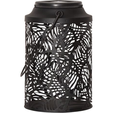 LED Solar-Laterne ,Leafy', Metall, Dämmerungssensor, schwarz, 17cm