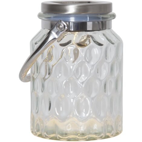 LED Solar-Laterne ,Pireus', Glas, Edelstahl, Dämmerungssensor, warmweiß, 16cm