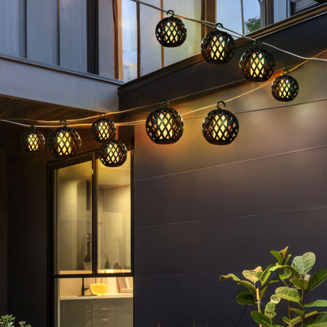 ETC-SHOP LED Solar Lichterkette Aussen Solarlampe Garten Dekoration in Kugelform Flammeneffekt, Kunststoff schwarz, 16x LED warmweiß, L 200 cm, Terrasse