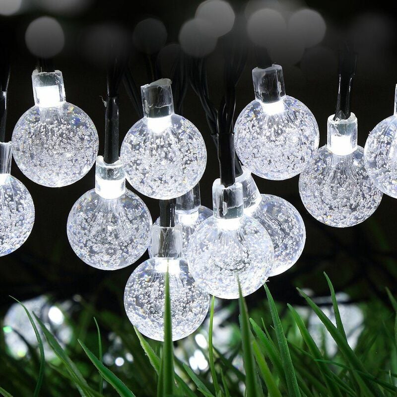 The Magic Toy Shop - led Solar Powered String Lights Crystal Ball / Raindrop Outdoor Tree Decoration String Lights (Crystal Balls White - 30 led)