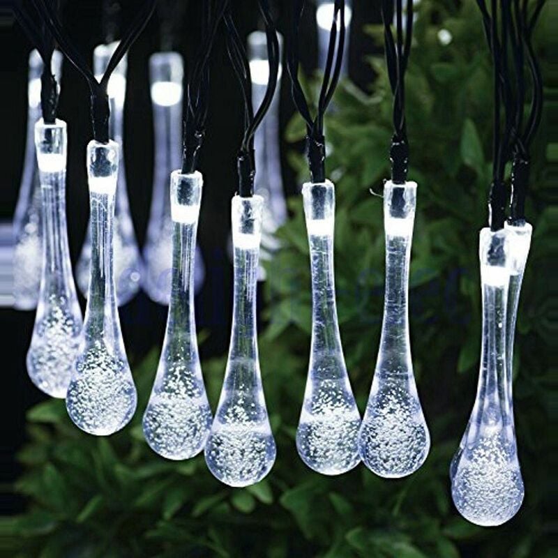 The Magic Toy Shop - led Solar Powered String Lights Crystal Ball / Raindrop Outdoor Tree Decoration String Lights (Raindrop White - 20 led) - ...