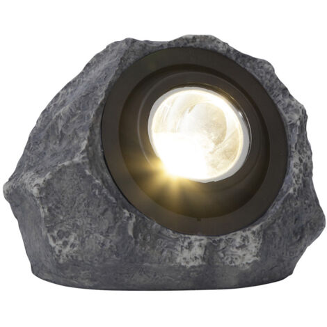 LED Solar-Stein ,Rocky', verstellbarer Spot, Dämmerungssensor, warmweiß, grau, 20x16cm