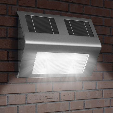 LED Solar Wall Lamp Stainless Steel Twilight Sensor Waterproof Garden Lamp Outdoor Light