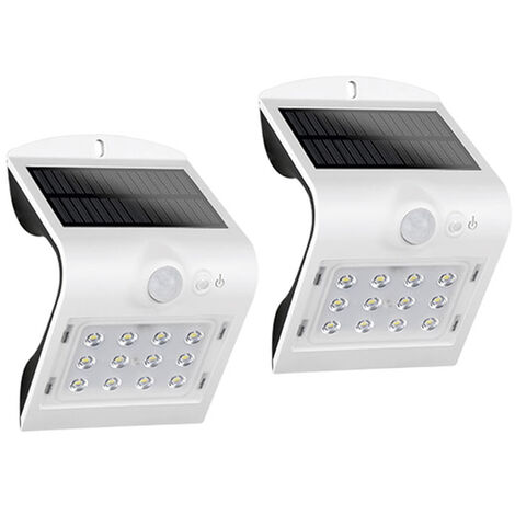 LED Solar Wandleuchte 2er SET Außenleuchte Fassadenbeleuchtung Weiß 14,5x9,6cm