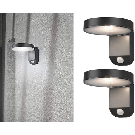 LED Solar Wandleuchte 2er Set Außenleuchten mit Bewegungsmelder in Anthrazit