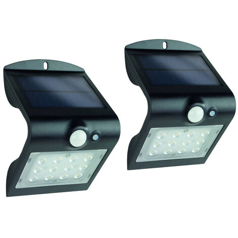 LED Solar Wandleuchten 2er SET Außenleuchte Hausbeleuchtung Schwarz 14,5x9,6cm