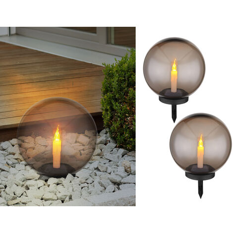LED Solarkugeln Garten 2er SET - Ø 25cm rauchfarbig mit Erdspieß