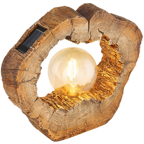 LED Solarleuchte in Holzfarben mit Globe Höhe 25,5cm