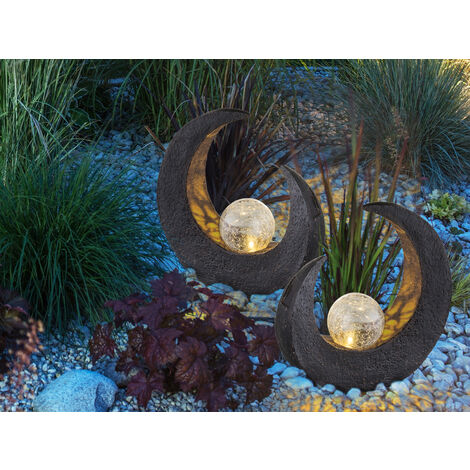 LED Solarleuchten 2er SET Steinoptik mit Crackle Glaskugel, Höhe 30,5cm