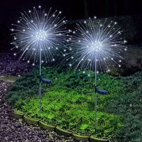 SALCAR LED Solarleuchten Gartendeko, 2 Stück 180LED Solar Feuerwerk Gartenlichter Wasserdicht, 8 Modi Solarstecker Gartenleuchten für Außen Fußweg Yard Rasen Terrasse, Kaltweiß